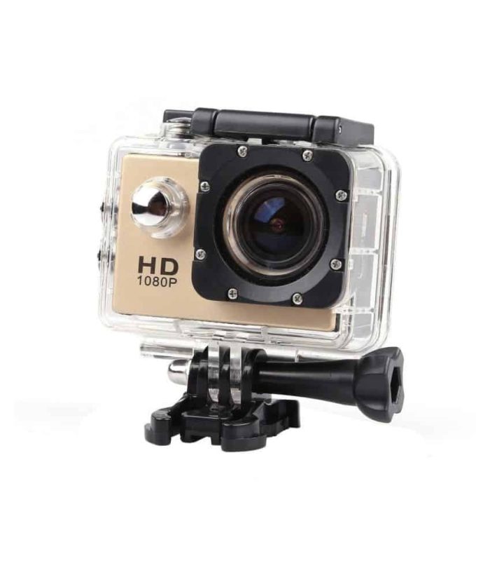 Sports Cam Full HD 1080 P 12MP Action Caméra Enregistreur Vidéo Étanche Plongée 30 M – Gold + Trepied