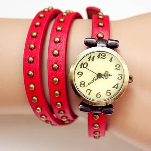 Montre Style Bracelet Cuir rouge