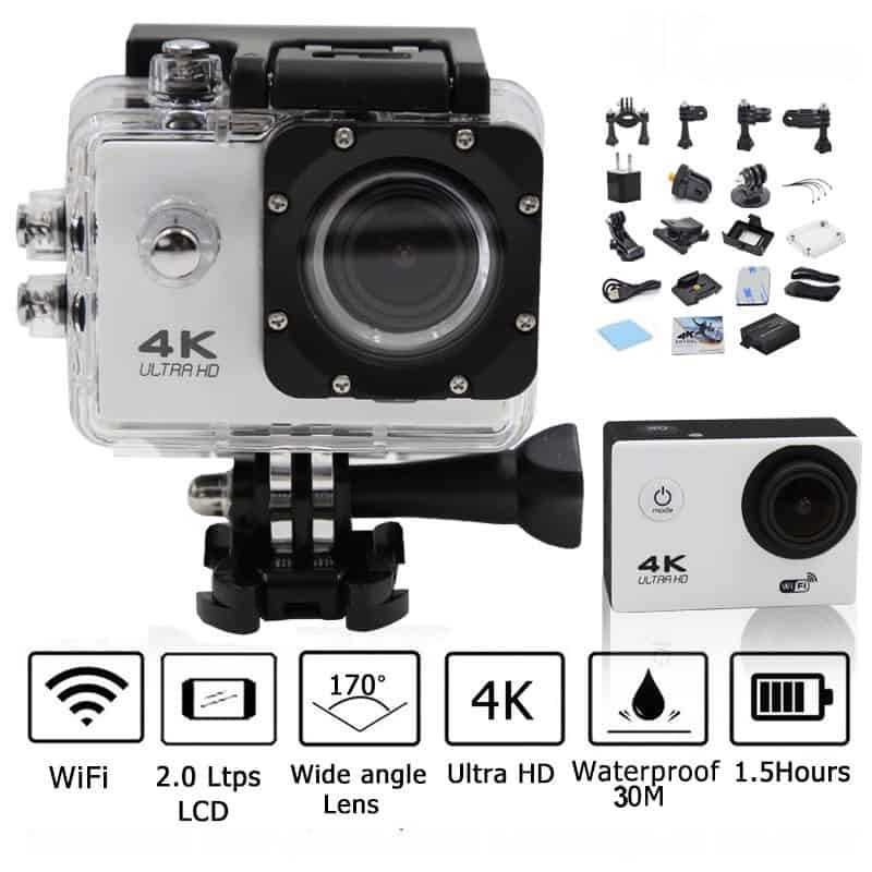 Caméra Action Ultra HD 4K Sports Wifi + Accessoires + Trépied  - Silver