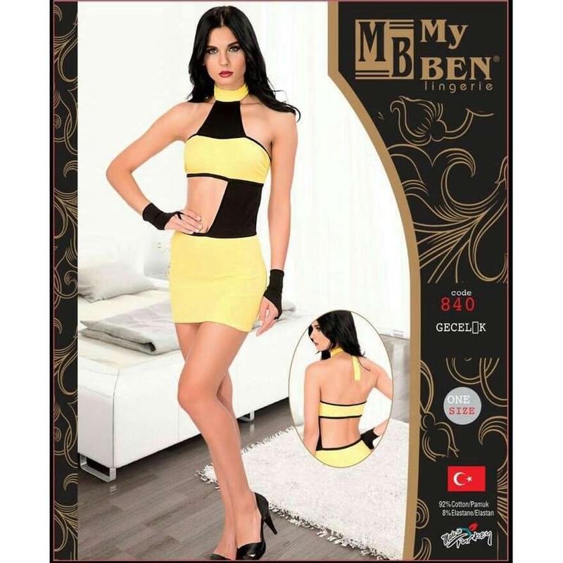 Lingerie mini jupe maroc prix sexy chemie de nuit khaliji الملابس الداخلية - Lingerie Chemise de Nuit Ensemble Robe Jupe Sexy Seduction - Jaune Noir