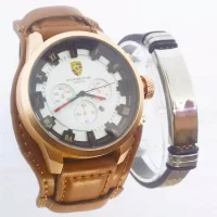 Montre Porsche Marron interieur Blanc avec Bracelet Cadeau maroc prix solde promo ferrari anniversai