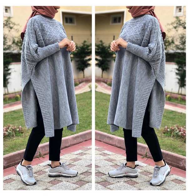 cape tricot femme maroc carreaux gris