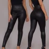pantalon en cuir elastique taille haute pour femme taille haute mate simili cuir legging sexy maroc