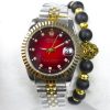 Montre Rolex Date juste Rouge avec Bracelet lion Cadeau