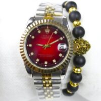 Montre Rolex Date juste Rouge avec Bracelet lion Cadeau