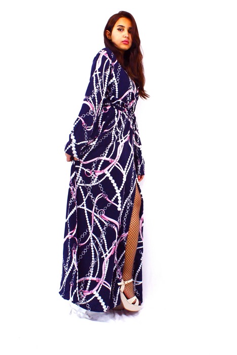IMG 4059 - Robe Longue Chic Imprimé Chaines - Bleu - Prix Solde