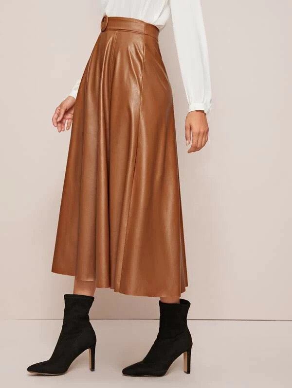 Acheter Jupe Longue Cuir avec Ceinture Cadeau - Marron - E ...