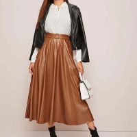 Jupe Longue Cuir MARRON Ceinture Cadeau tendance vetement MAROC