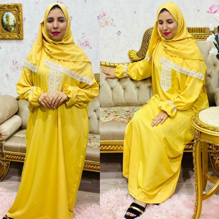 Abaya de Priere avec Chale Couleur Jaune عباية صلاة بالشال لون اصفر Tarawih top maroc 3abaya