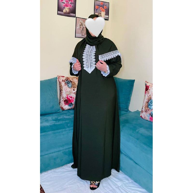 Abaya de Prière avec Châle Couleur Noir عباية صلاة شال لون اسود maroc