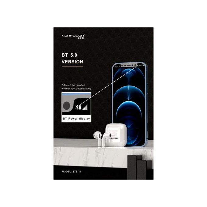 Konfulon Headphone Earbuds BTS-11 Écouteurs Bluetooth sans fils pour IOS et Android super qualité Konfulon Bluetooth Headphone BTS-11 IOS Android جودة عالية تشتغل على جميع الأجهزة top maroc