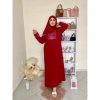 Jellaba Abaya elegante avec Chale Tissus Crepe Rosa Taille Standard جلابة عباية شال توب كريب روزا المزيان rouge maroc