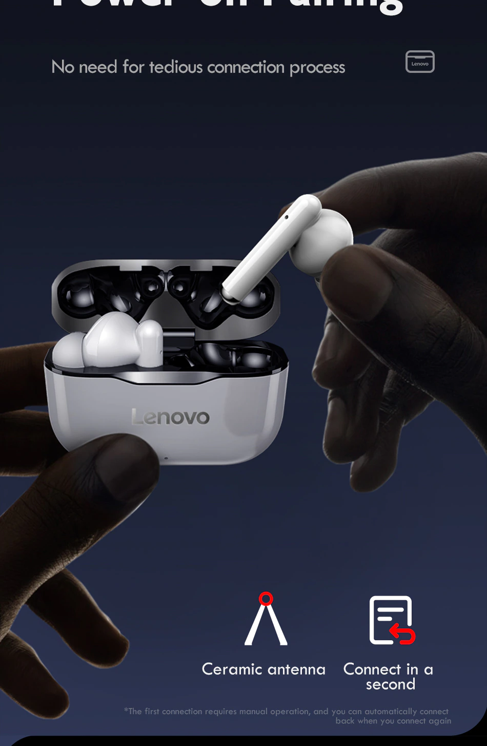 Lenovo Ecouteurs sans fil Livepods LP1 TWS Bluetooth 5.0 double stéréo réduction du bruit Tactile Android IOS سماعات أصلية بلوتوث casque