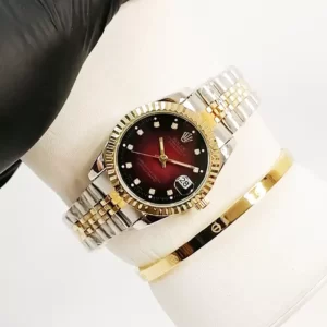 Montre Rolex Date juste Doré intérieur Rouge avec Bracelet Cartier maroc prix promotion cadeau