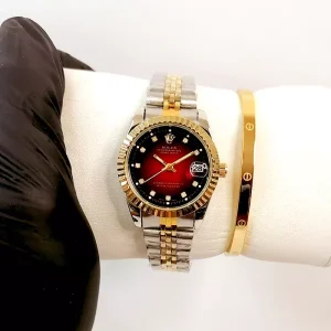 Montre Rolex Date juste Doré intérieur Rouge avec Bracelet Cartier maroc prix promotion solde casablanca