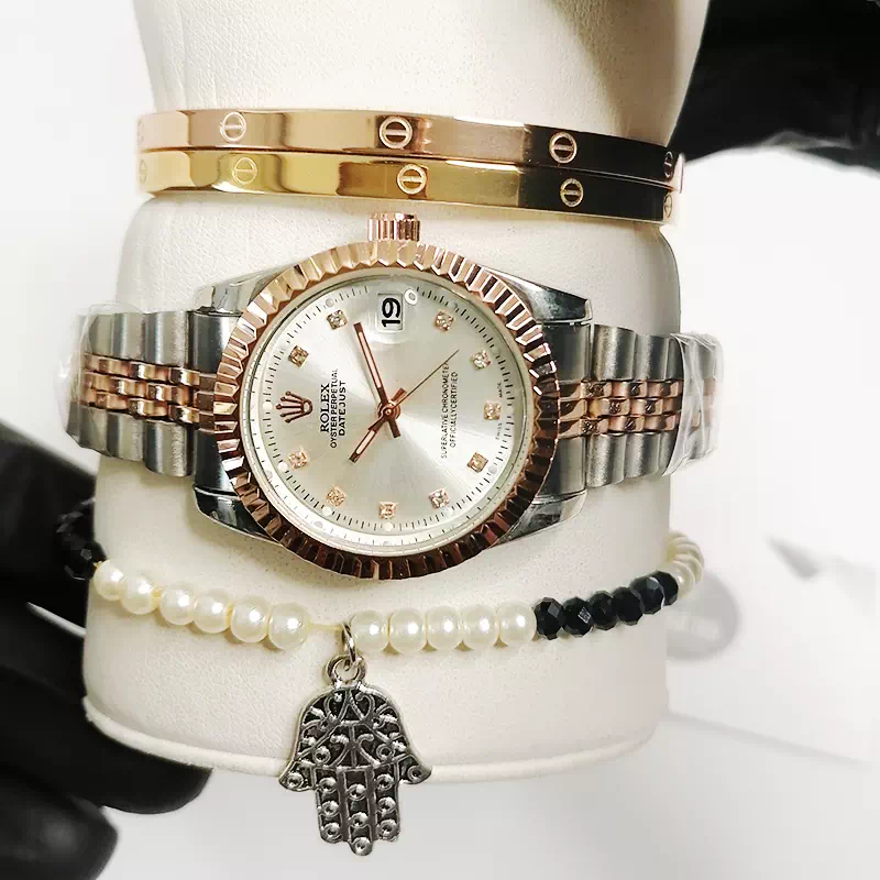 Montre Rolex Oyster Perpetual Femme Bronze 3 Bracelet prix choc cadeau anniversaire - Promotions Soldes Hmizat été Maroc صيف المغرب هميزات عروض و تخفيضات أسعار البضائع￼