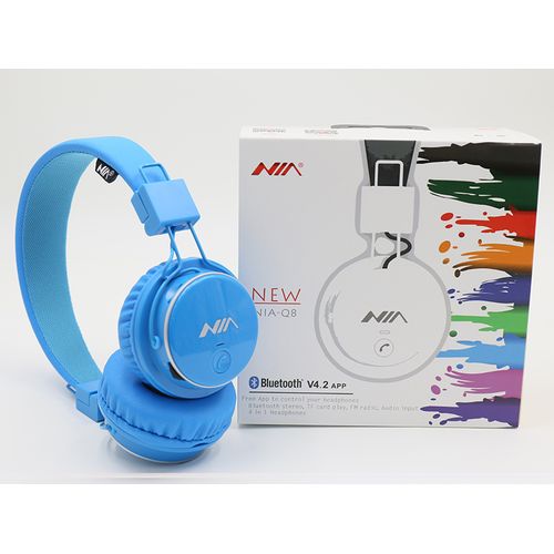 Nia Casque Q8 Original Bluetooth Android IOS Avec Lecteur Micro SD FM Radio Micro intégré - couleur bleu سماعة بلوتوث maroc casablanca hd gaming top ps4