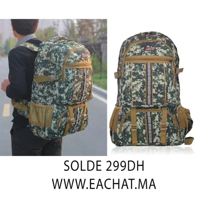 sac a dos randonnee voyage escalade 70L militaire Vert maroc prix solde montage 70L حقيبة ظهر للسفر والتخييم decathlon toubkal