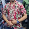 Chemise Homme Tropical Tahiti été Floral Chic Rouge Maroc Solde prix 9mija