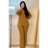 Ensemble deux pieces pull chaud et pantalon en laine tricot kaki maroc prix solde couleur khazzi