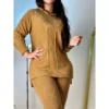 Ensemble deux pieces pull chaud et pantalon en laine tricot maroc prix solde couleur khazi kaki marron casablanca rabat