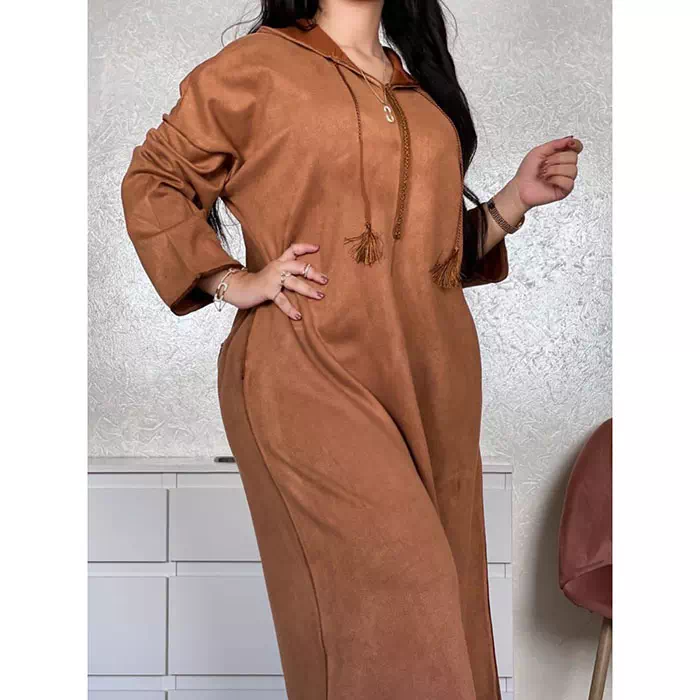 jellaba femme chaude hiver marocaine mekhzania chic taille standard marron ambre casablanca rabat tanger fes marrakech prix maroc
