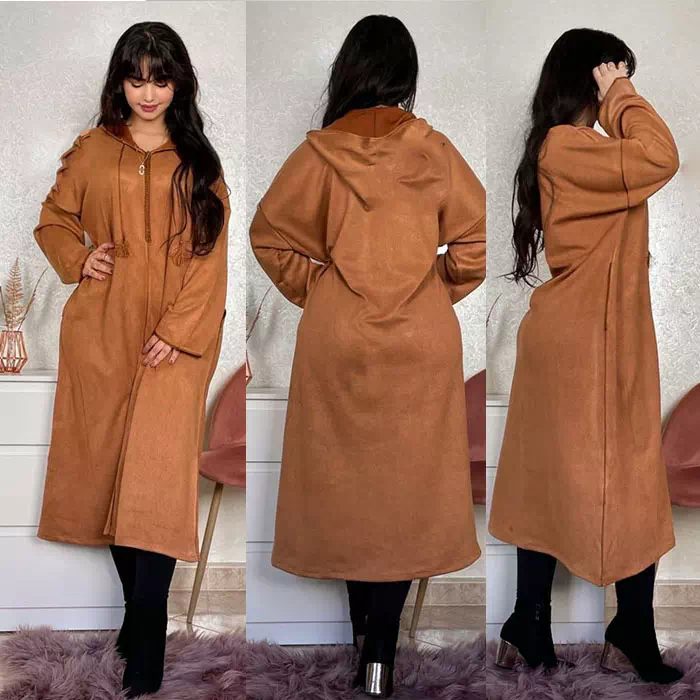 jellaba femme chaude hiver marocaine mekhzania chic taille standard marron ambre casablanca rabat tanger khouribga marrakech prix maroc promo