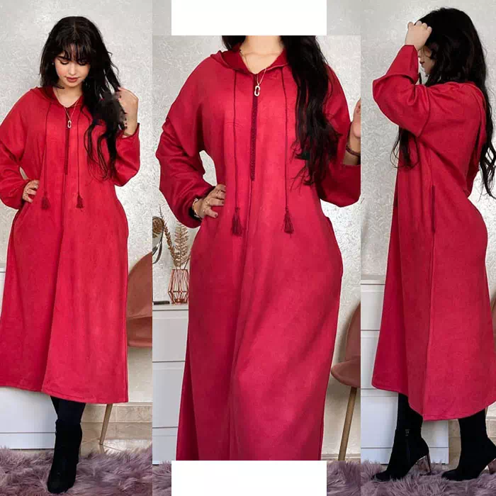 jellaba femme chaude hiver marocaine mekhzania chic taille standard premium rouge bordeaux casablanca rabat tanger khouribga fes marrakech prix maroc solde