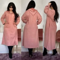jellaba femme chaude hiver marocaine mekhzania chic taille standard rose casablanca rabat tanger khouribga promo