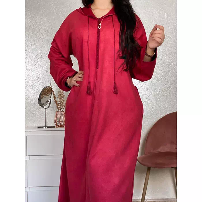 jellaba femme chaude hiver marocaine mekhzania chic taille standard rouge bordeaux casablanca rabat tanger khouribga fes marrakech prix maroc