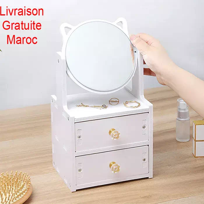 Commode tiroirs avec miroir rotatif organisateur de maquillage brosse a ongles boite de rangement de bijoux prix maroc coiffeuse
