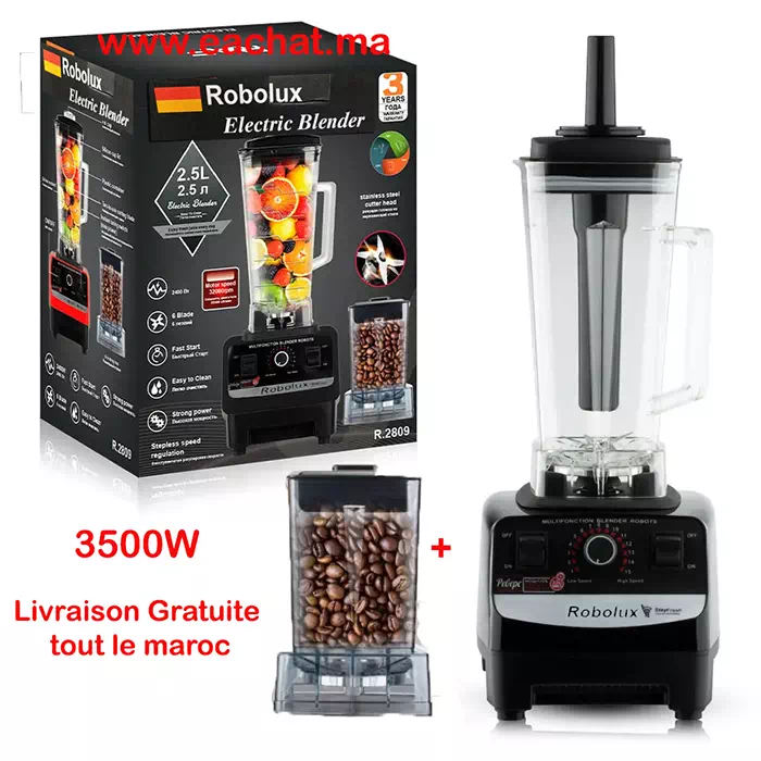 Robolux Blender maroc prix Robot Mixeur Puissant 3500W 15 Vitesses 2 Bols Incassable Presse agrumes Cafe solde promo electroplanet marjane bim livraison gratuite