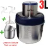 Hachoir electrique Silver J max 2 Bols 3L Inox Robot broyeur maroc prix Casablanca maroc ramadan gratuite