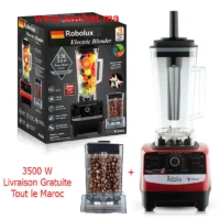 Robolux Blender maroc prix Robot Mixeur Puissant 3500W 15 Vitesses 2 Bols Incassable Presse agrumesCafe cereales rouge electroplanet