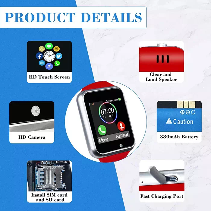 Smartwatch rouge femme A1 montre connecte femme prix maroc sim card promo casablanca